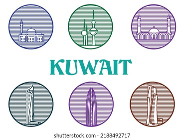 Kuwait landmarks and buildings in lne art style. Editable Clip Art.