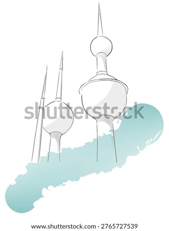 Kuwait line art Iconic Tower  