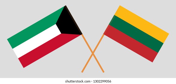 Kuwait and Lithuania. The Kuwaiti and Lithuanian flags. Official colors. Correct proportion. Vector illustration
