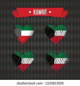 Kuwait with love. Design vector broken heart with flag inside.