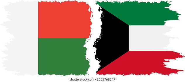Kuwait and Madagascar grunge flags connection, vector