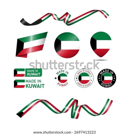 Kuwait made in logo. Set of design flags label icon, stripes, ribbons