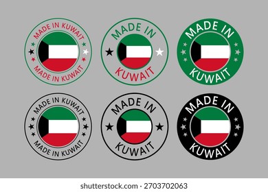 Kuwait Hecho en sello en círculo con Plantilla de Vector de la bandera sobre fondo blanco
