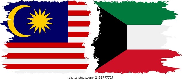 Kuwait and Malaysia grunge flags connection, vector