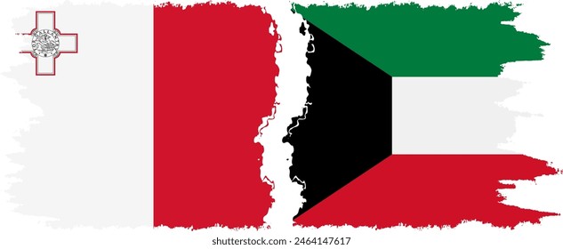 Kuwait and Malta grunge flags connection, vector