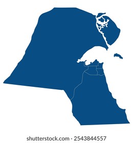 Mapa do Kuwait. Mapa de Kuwait em províncias administrativas em cor azul