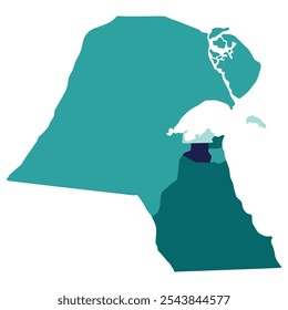 Mapa de Kuwait. Mapa de Kuwait en provincias administrativas en multicolor