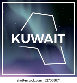 Kuwait map against the backdrop of polar lights on the starry sky. Aurora borealis abstract vector background. EPS10 contains transparency, mesh gradients used.
