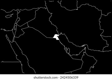 Kuwait map Asia black background