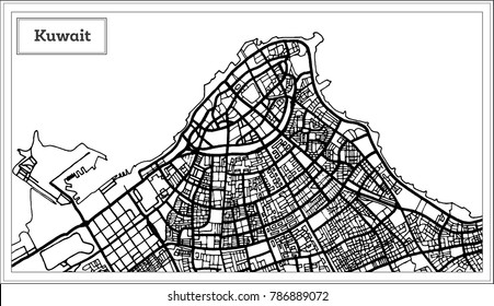Mapa de Kuwait en color blanco y negro. Ilustración vectorial. Mapa de esquema.