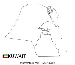 Mapa de Kuwait, regiones esquemáticas detalladas en blanco y negro del país. Ilustración del vector