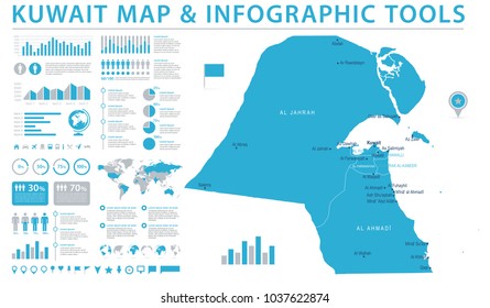 Kuwait Map - Detailed Info Graphic Vector Illustration