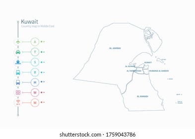 mapa de kuwait. vector detallado del mapa del país del medio oriente. 