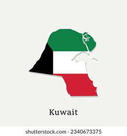 Kuwait Map and Flag Color Vector. Independence Day or National Kuwait Flag Color Style Map design.