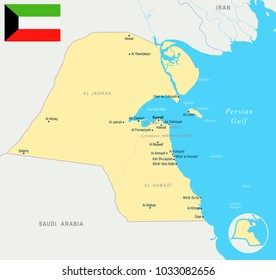 Kuwait, map and flag - High Detailed Vector Illustration