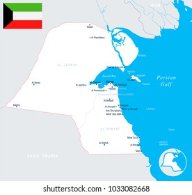 Kuwait, map and flag - High Detailed Vector Illustration