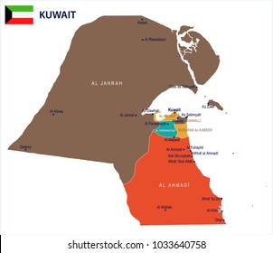 Kuwait map and flag - High Detailed Vector Illustration