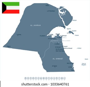 Kuwait map and flag - High Detailed Vector Illustration