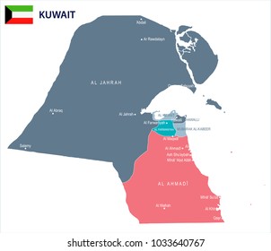 Kuwait, map and flag - High Detailed Vector Illustration