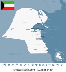 Kuwait map and flag - High Detailed Vector Illustration