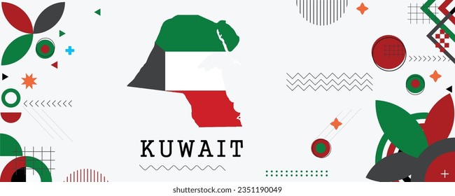 KUWAIT Map Flag National Day Banner Design. Flaggen-Thema Grafik-Web-Hintergrund. Abstrakte Feier geometrische Dekoration Vektorgrafik