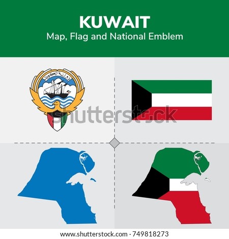 Kuwait Map, Flag and National Emblem 