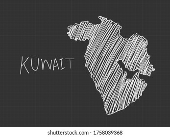Kuwait map freehand sketch on black background.
