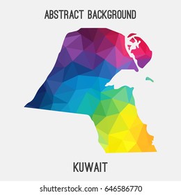 Kuwait map in geometric polygonal,mosaic style in rainbow colors.Abstract tessellation,modern design background,low poly. Vector illustration.