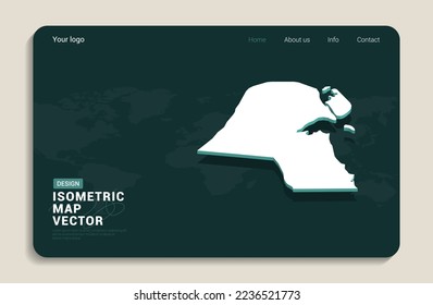 Kuwait map green background with isometric vector. Web banner layout template.