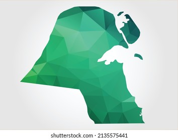 Kuwait Map Green Color on white background polygonal