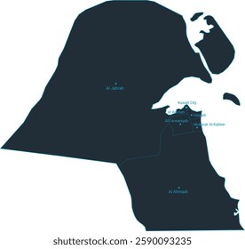 Kuwait map high detailed with administrative divide by state, capital cities names, outline simplicity style. Vector illustration EPS10.