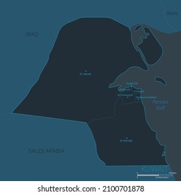 Kuwait map. High detailed map of Kuwait with countries, borders, cities, water objects. Vector illustration eps10