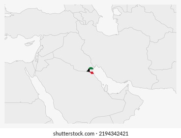 Kuwait map highlighted in Kuwait flag colors, gray map with neighboring countries.