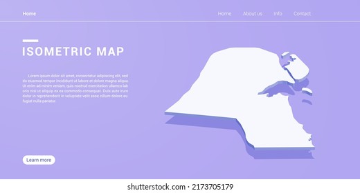 Kuwait map of isometric purple vector illustration. Web banner layout template.