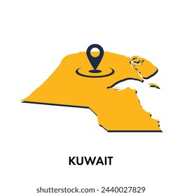 Kuwait map with location PIN isolated on white background, Concept of explore, and travel vector illustration design