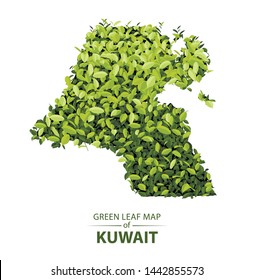 kuwait map made up of green leaf on white background vector illustration of a forest is conceptual of the global green environmental issues worldwide