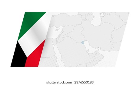 Mapa de Kuwait de estilo moderno con bandera de Kuwait a la izquierda. Ilustración vectorial de un mapa.