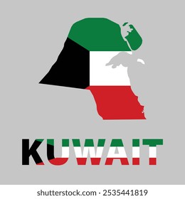 Mapa do Kuwait com cores da bandeira nacional - Design Vetor Criativo para Temas Patrióticos
