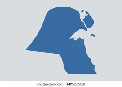 Kuwait map on gray background vector, Kuwait Map Outline Shape Blue on White Vector Illustration, Map of Asia. Symbol for your web site design map logo. app, ui, eps10.
