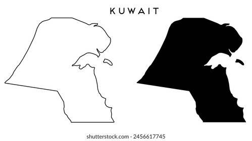 Kuwait map outlined and black vector set white background