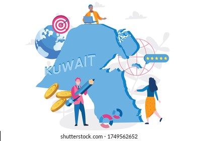 Kuwait  map  with people, Welcome to Kuwait country, advertising and promo,  Kuwait economy. Vector illustration for web banner, infographics, mobile. 