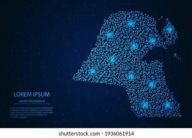 Kuwait map from point blue and glowing stars on a dark background. Vector eps 10.
