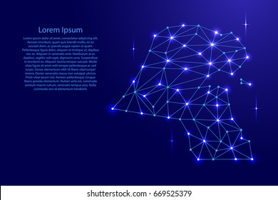 Kuwait map of polygonal mosaic lines network, rays and space stars of vector illustration.