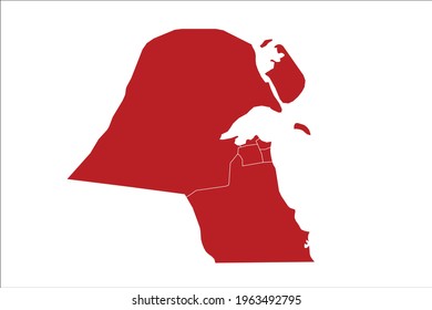 Kuwait Map Red Color on White Backgound