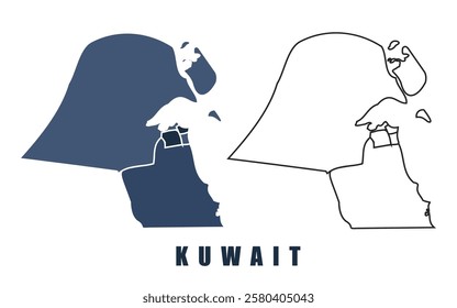 Kuwait map regions border outline vector set