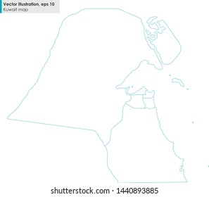 kuwait map with regions vector line illustration on white background