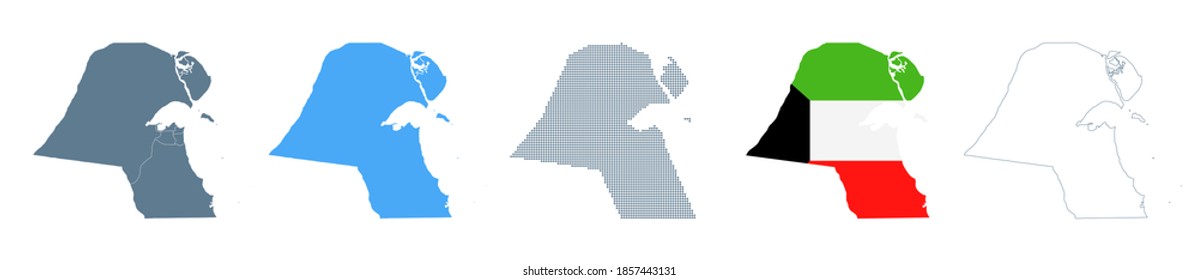 Kuwait Map Set - Vector Solid, Contour, Regions, Flag, Pixels