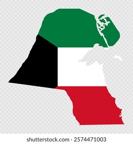 Kuwait map silhouette with flag.