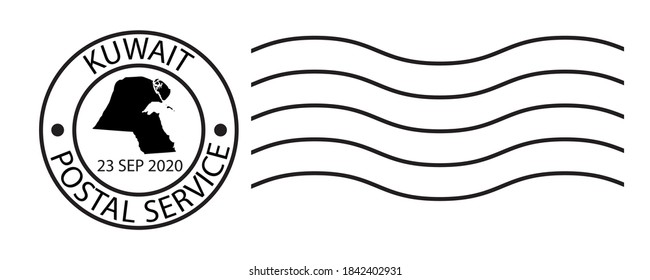 Kuwait map symbol black color on post ink stamp