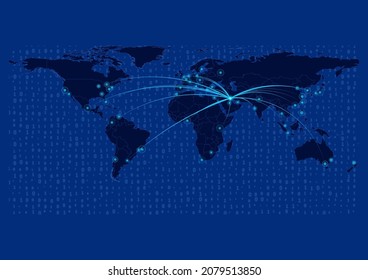 Kuwait map for technology or innovation or export concepts. Connections of the country to major cities around the world. File is suitable for digital editing and prints of all sizes.